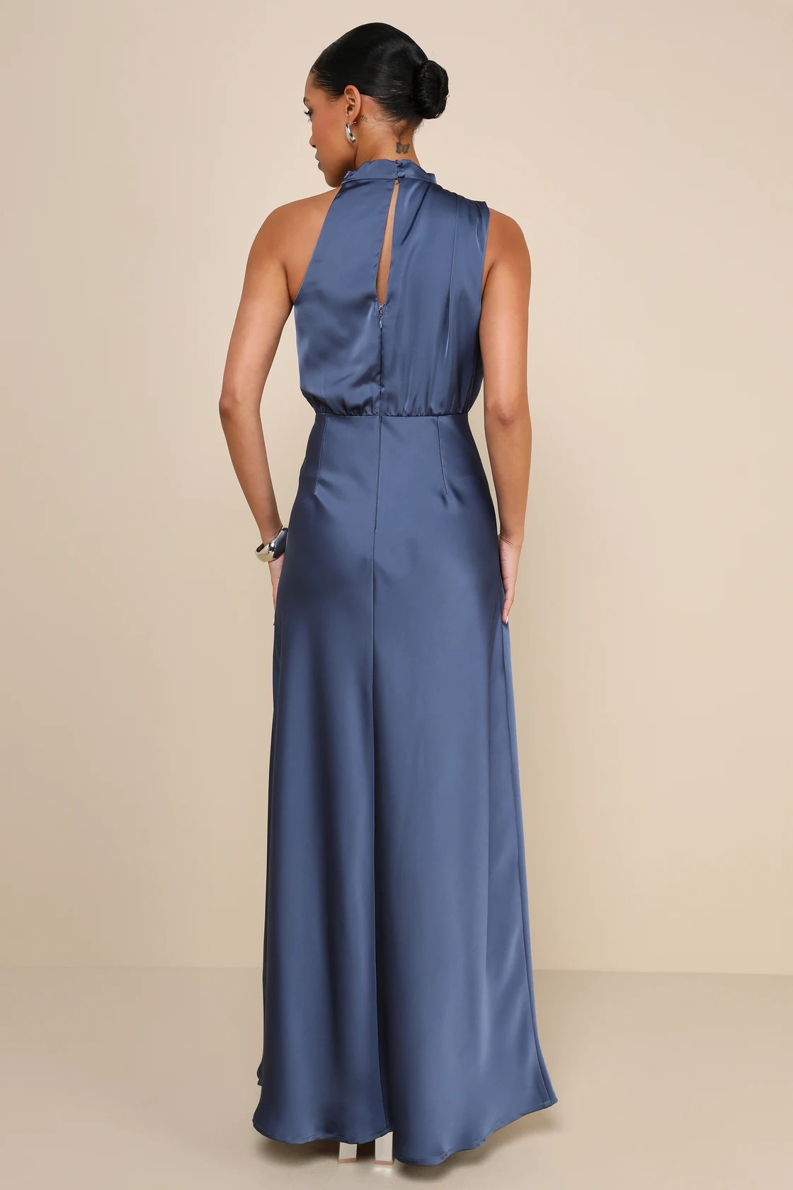 Distinctive Charm Slate Blue Satin Asymmetrical Maxi Dress | Lulus