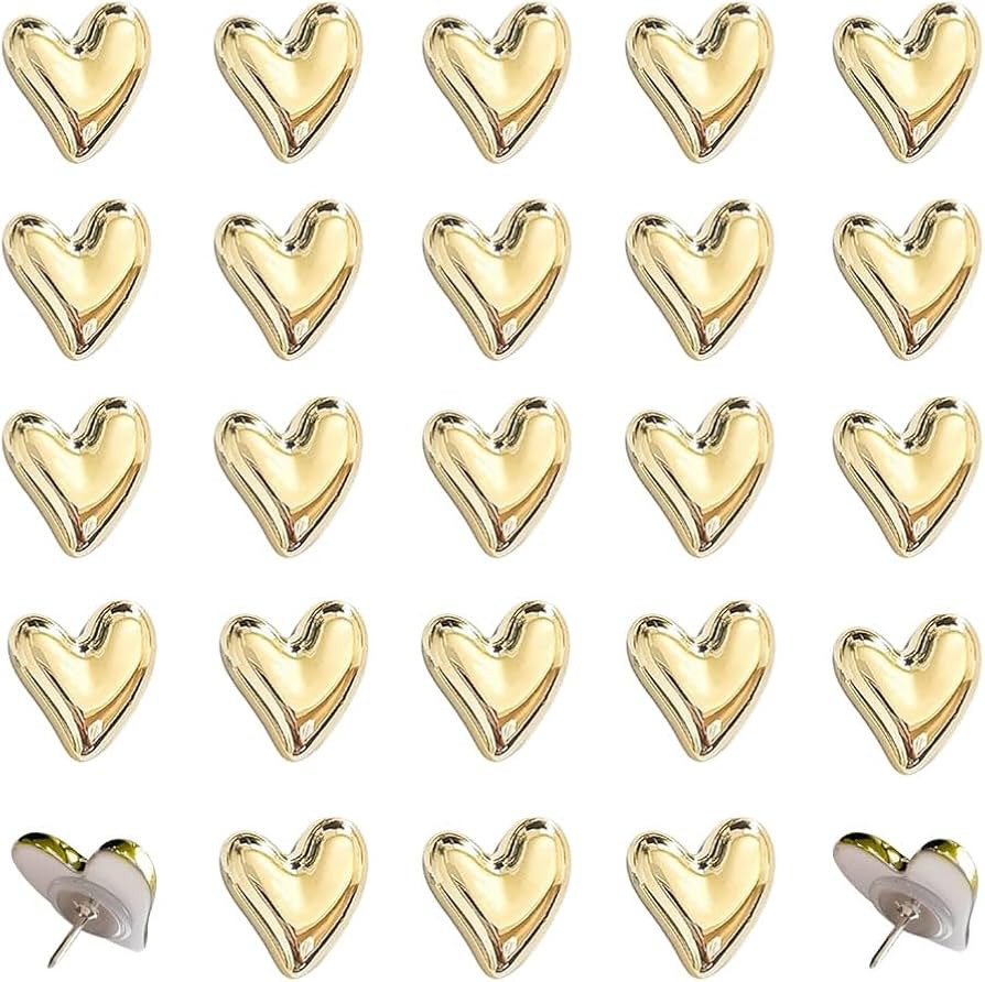 50 pcs of Cute Soft Wooden Board thumbtack with Golden Hearts can be Used for Photo Walls, memos,... | Amazon (US)