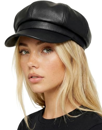 Funky Junque Women's Newsboy Cabbie Cap - Faux Leather - Black | Amazon (US)