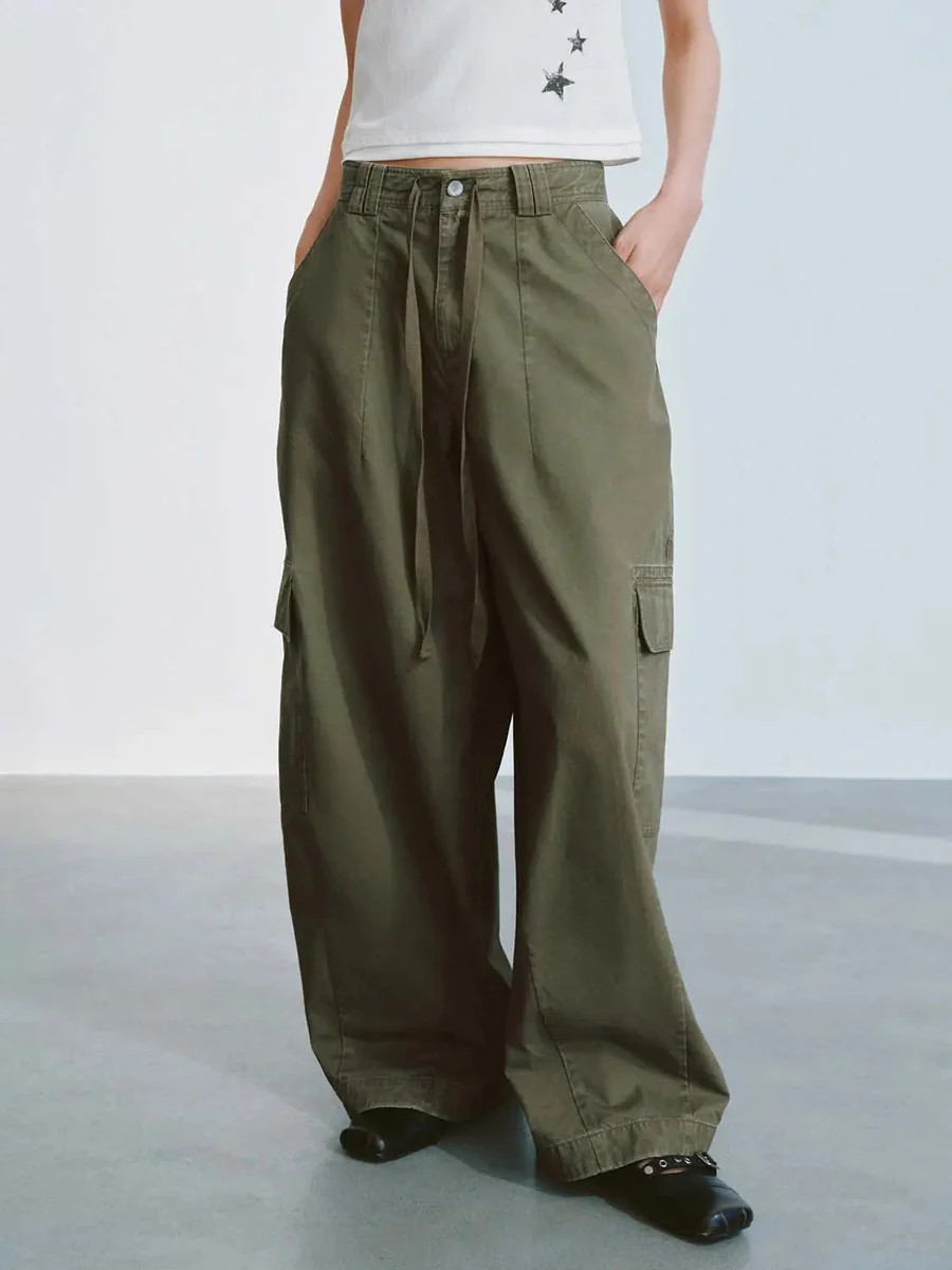 Drawstring Flap Pocket Loose-Fit Cargo Jogger Pants | Urban Revivo