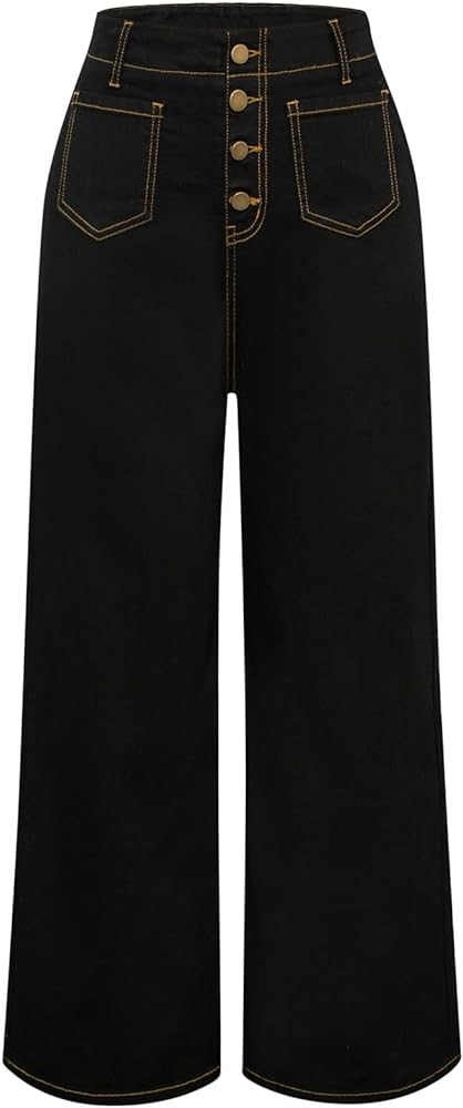 Belle Poque Women's Wide Leg Jeans High Waisted Stretchy Straight Leg Button Fly Denim Pants Trou... | Amazon (US)