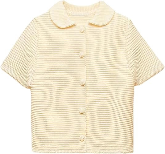 Tanming Womens Cardigan Sweaters Soft Chunky Knit Top Short Sleeve Button Loose Outerwear Sweater | Amazon (US)