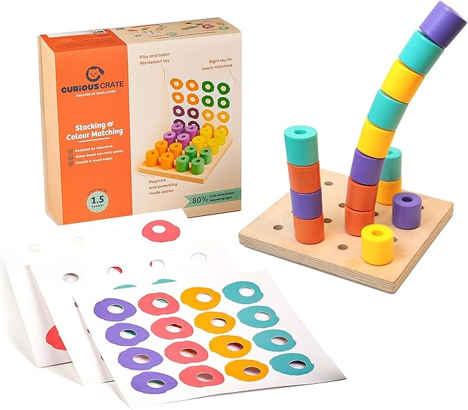 Wooden Stacking Peg Board | Montessori Learning & Cognitive Development Toy for Toddlers | Sortin... | Amazon (US)