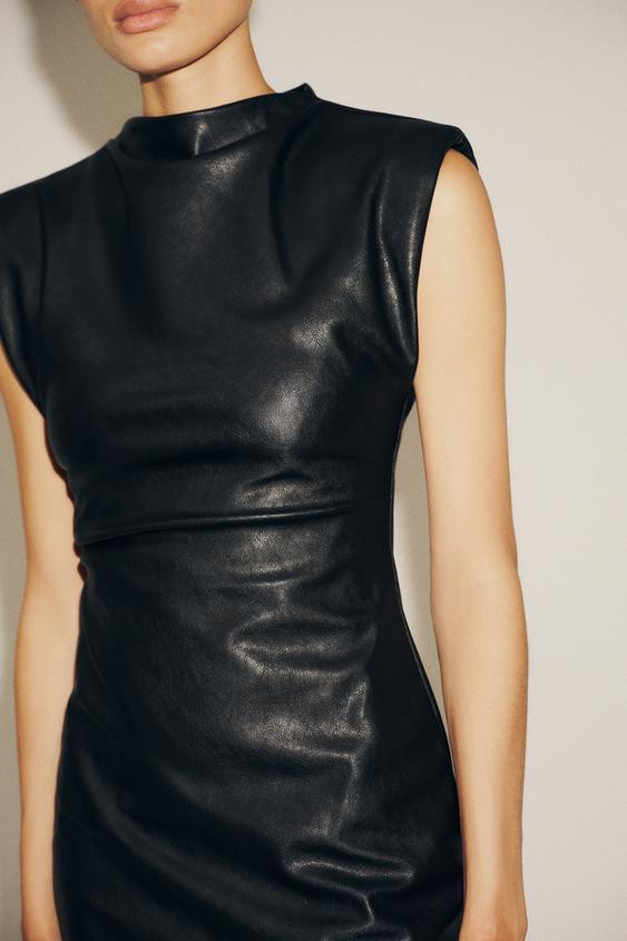 FAUX LEATHER SHORT DRESS WITH SHOULDER PADS | Zara US