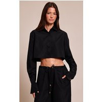 Black Woven Cropped Shirt | PrettyLittleThing UK