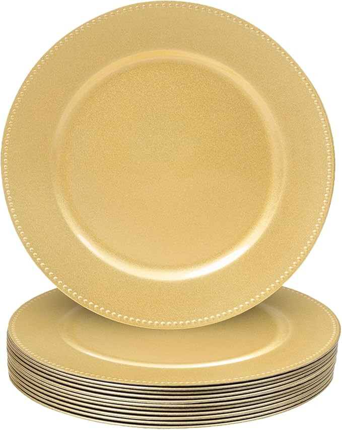 MAONAME 13" Gold Charger Plates Set of 12, Round Charger for Dinner Plates, Plate Chargers with B... | Amazon (US)