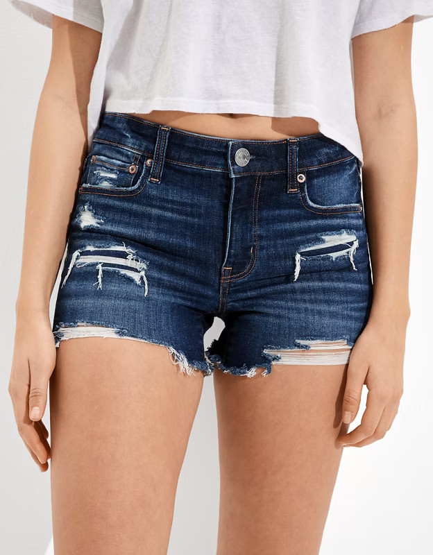 AE Ne(x)t Level Low-Rise Denim Midi Short | American Eagle Outfitters (US & CA)