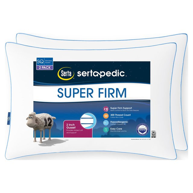 Sertapedic Super Firm Bed Pillow, Standard/Queen, 2 Pack (Old Version) | Walmart (US)