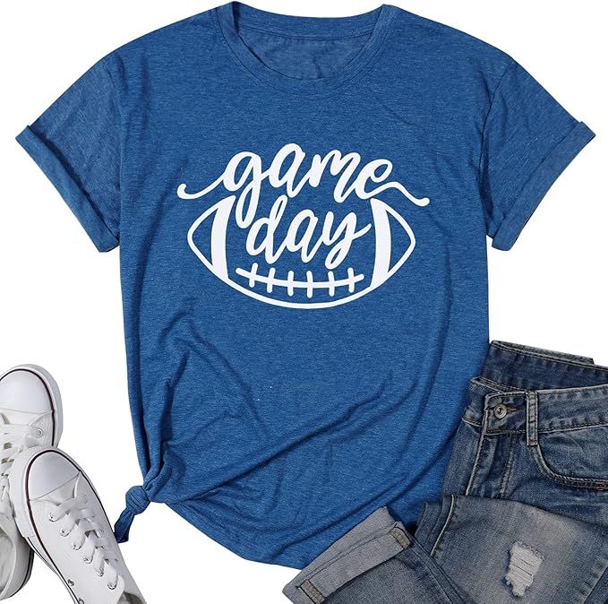 Game Day Football T Shirts Women Cute Football Graphic Tee Tops Funny Sunday Casual Short Sleeve ... | Amazon (US)