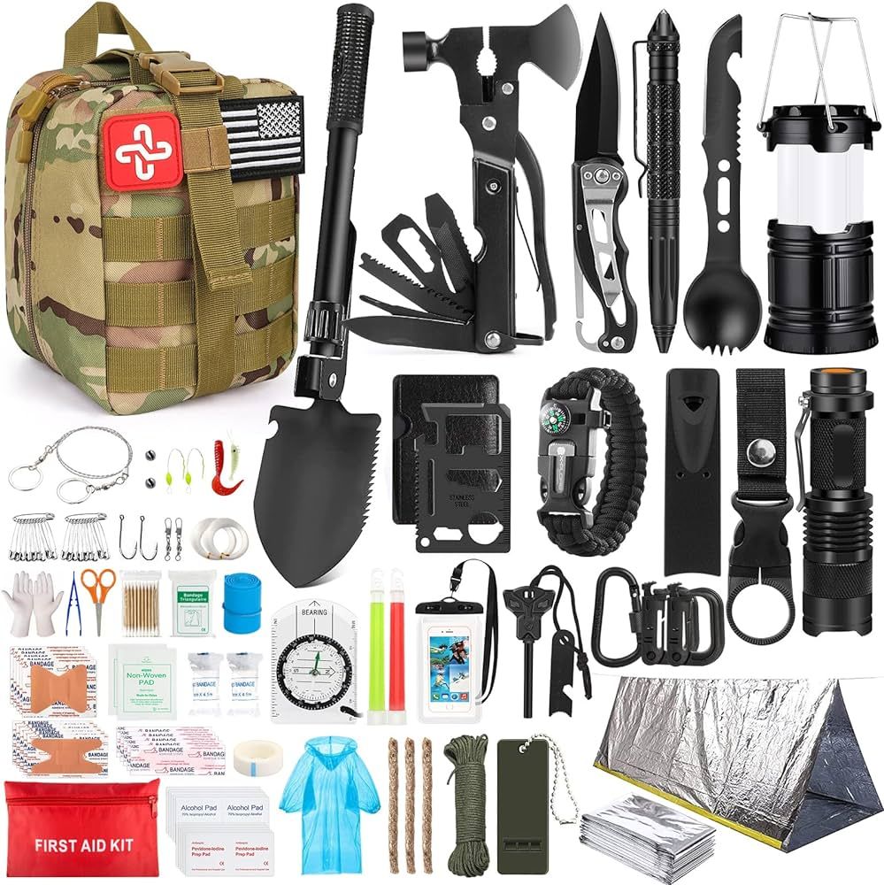 Survival Kit, 250Pcs Survival Gear First Aid Kit with Molle System Compatible Bag and Emergency T... | Amazon (US)