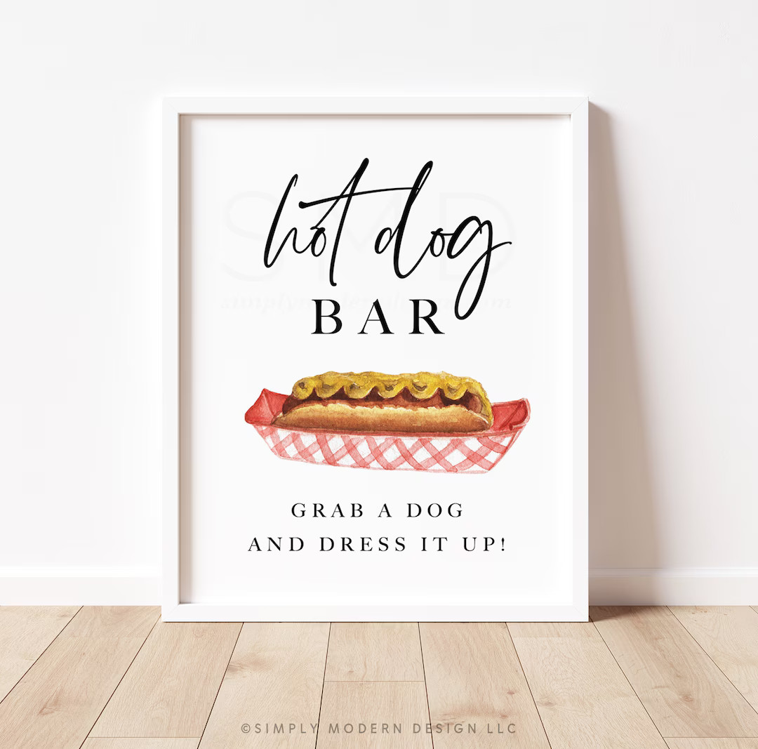 hot dog bar sign, food station, build your own hot dog, backyard bbq sign, hot dog station sign, ... | Etsy (US)