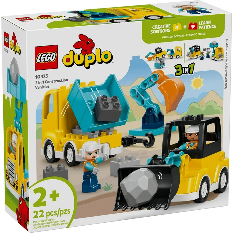 LEGO DUPLO Town 3 in 1 Construction Vehicles Toys for Toddlers - Learning & Pretend Play Set for ... | Walmart (US)