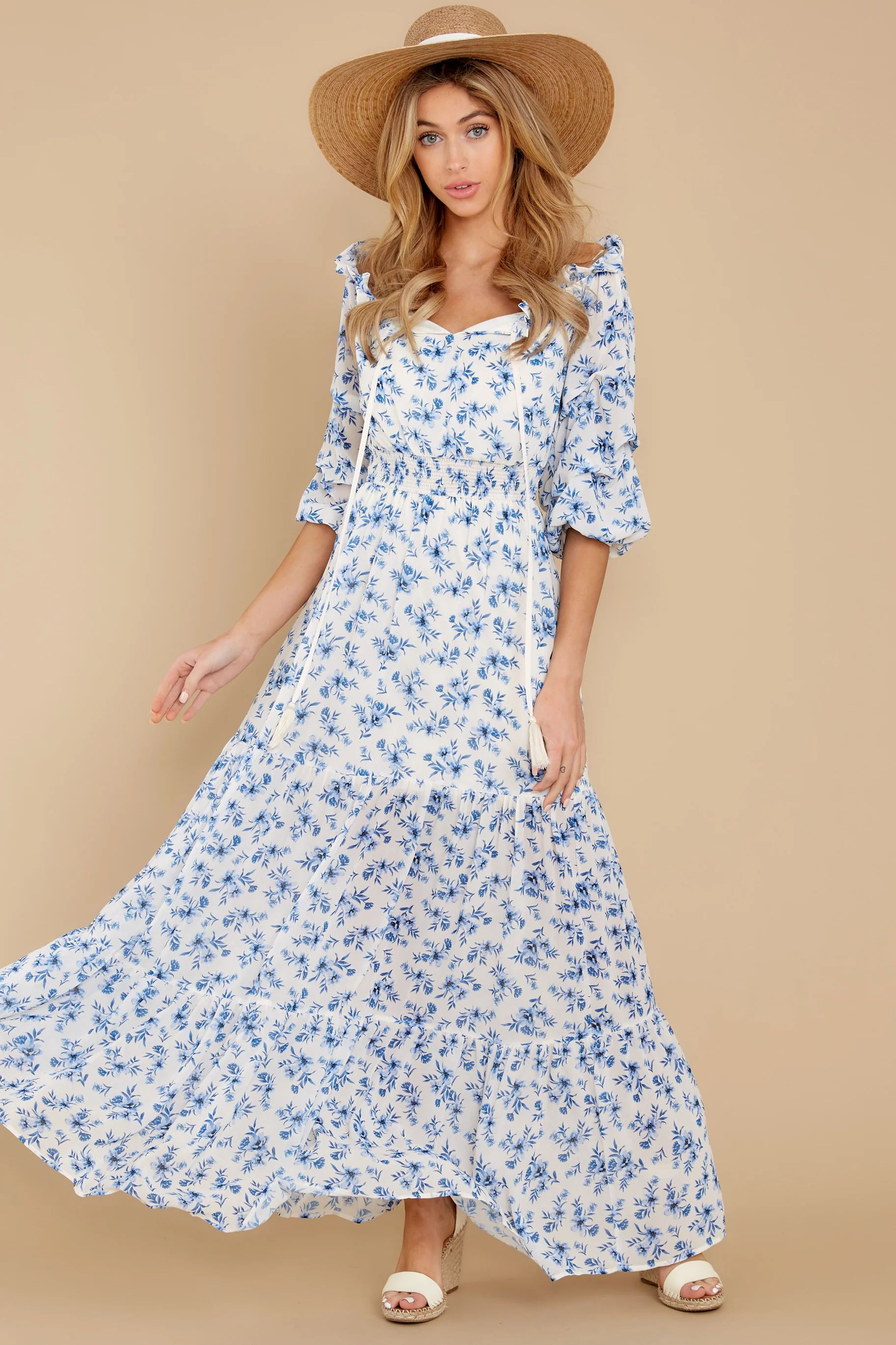By Morning's Light Blue Floral Print Maxi Dress | Red Dress 