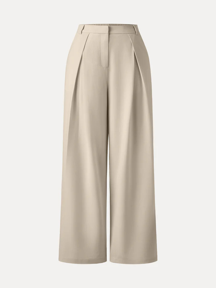 Tencel-Linen Pants Wrinkle-Free Tucked Wide Leg Trouser | OGLmove