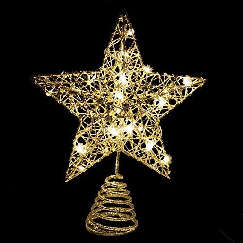 Joiedomi Christmas Tree Toppers, Glitter Gold Star Tree Topper Lighted with Warm White LED Lights fo | Amazon (US)