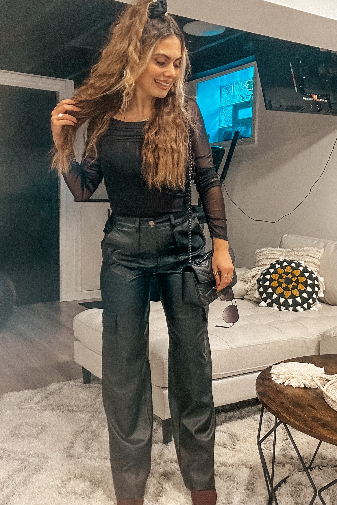 This is the outfit of my dreams. Faux leather and black. #targetstyle #fauxleather #bodysuit #datenightlook 

#LTKfindsunder50 #LTKSeasonal #LTKstyletip