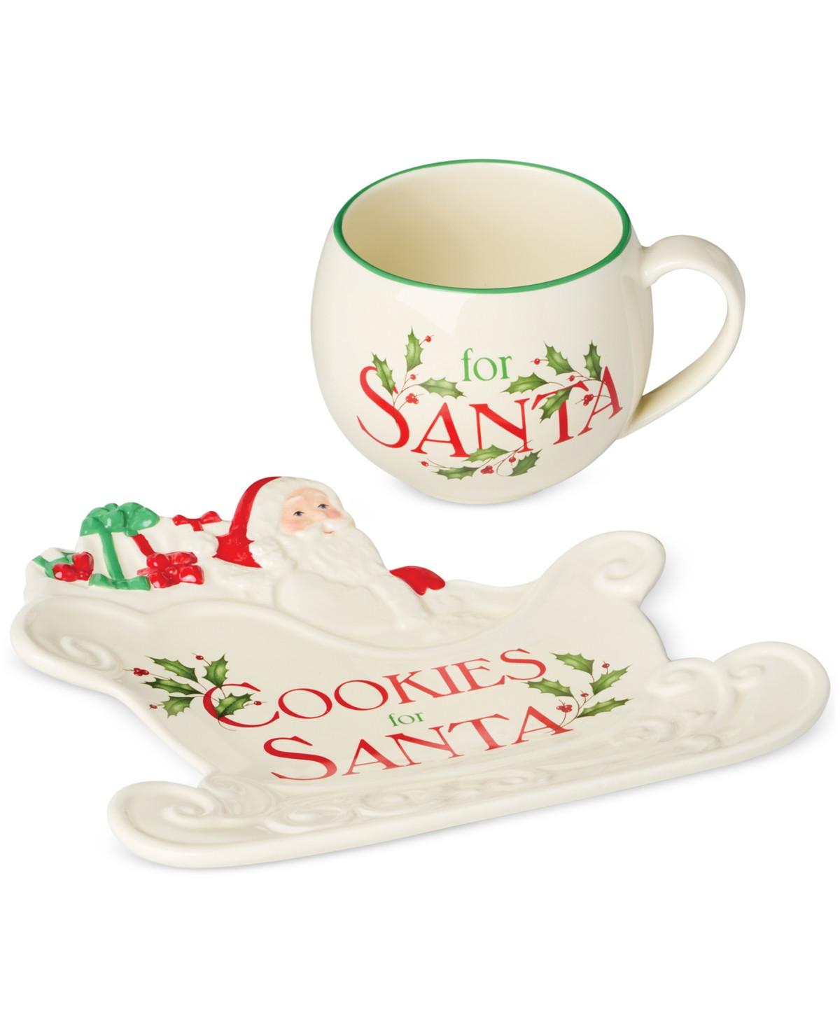 Lenox Holiday Cookies & Milk for Santa Serving Set - Red Green | Macy's
