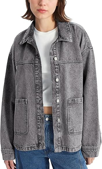 Hixiaohe Jean Jackets for Women Trendy Button Up Denim Shirt Jacket Oversized Long Sleeve Coat Fa... | Amazon (US)