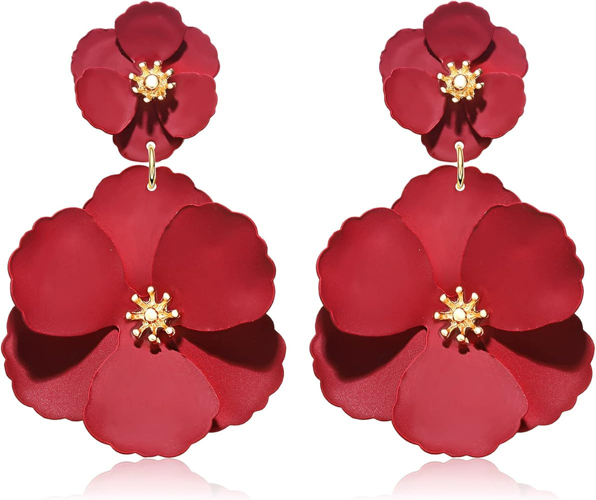 CEALXHENY Flower Dangle Earrings Boho Layered Floral Petal Drop Earrings Statement Stud Earring f... | Amazon (US)