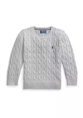 Ralph Lauren Childrenswear Boys 2-7 Cable Knit Cotton Sweater, Grey, 3 | Belk