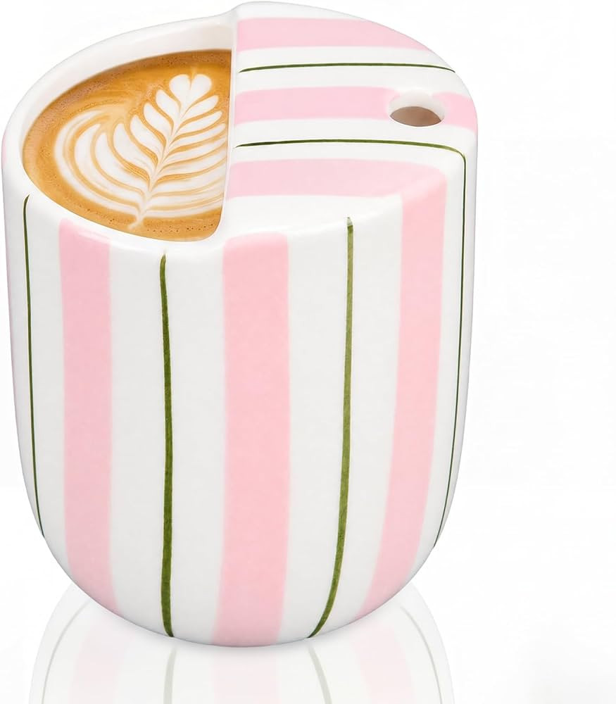 2 pcs Ceramic Mug with Sip Hole 10 oz pink Turquoise Striped | Amazon (US)