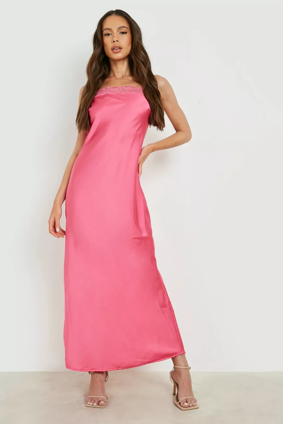 Satin Lace Trim Maxi Slip Dress | Boohoo.com (US & CA)