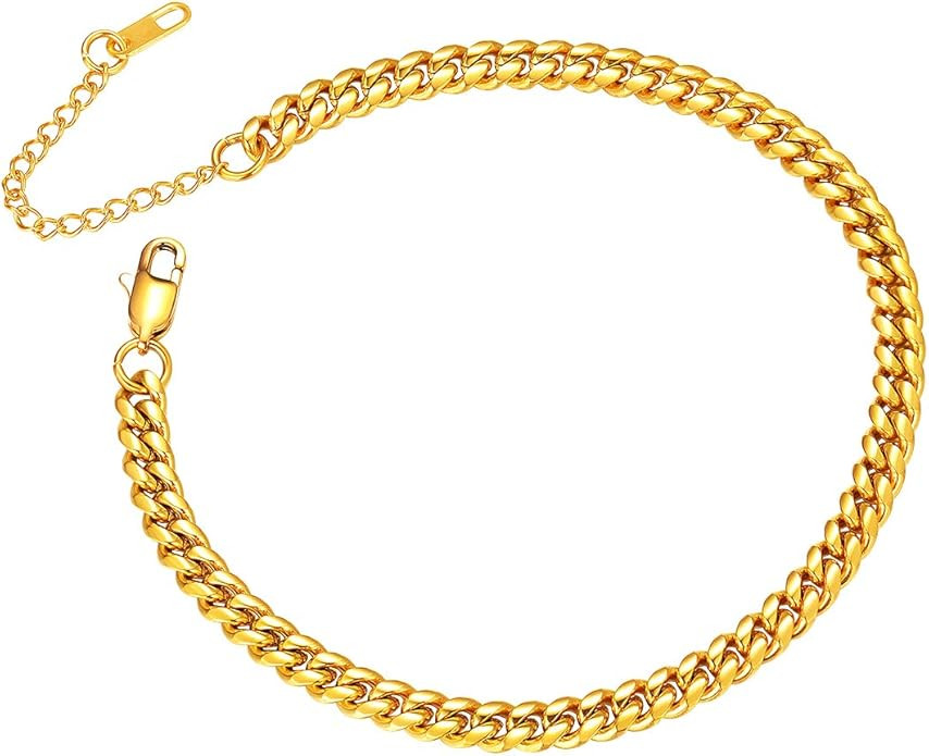 ChainsPro Resizable Anklet Chain for Women Men, Figaro/Wheat/Twist Rope/Cuban Foot Bracelet-Stron... | Amazon (US)