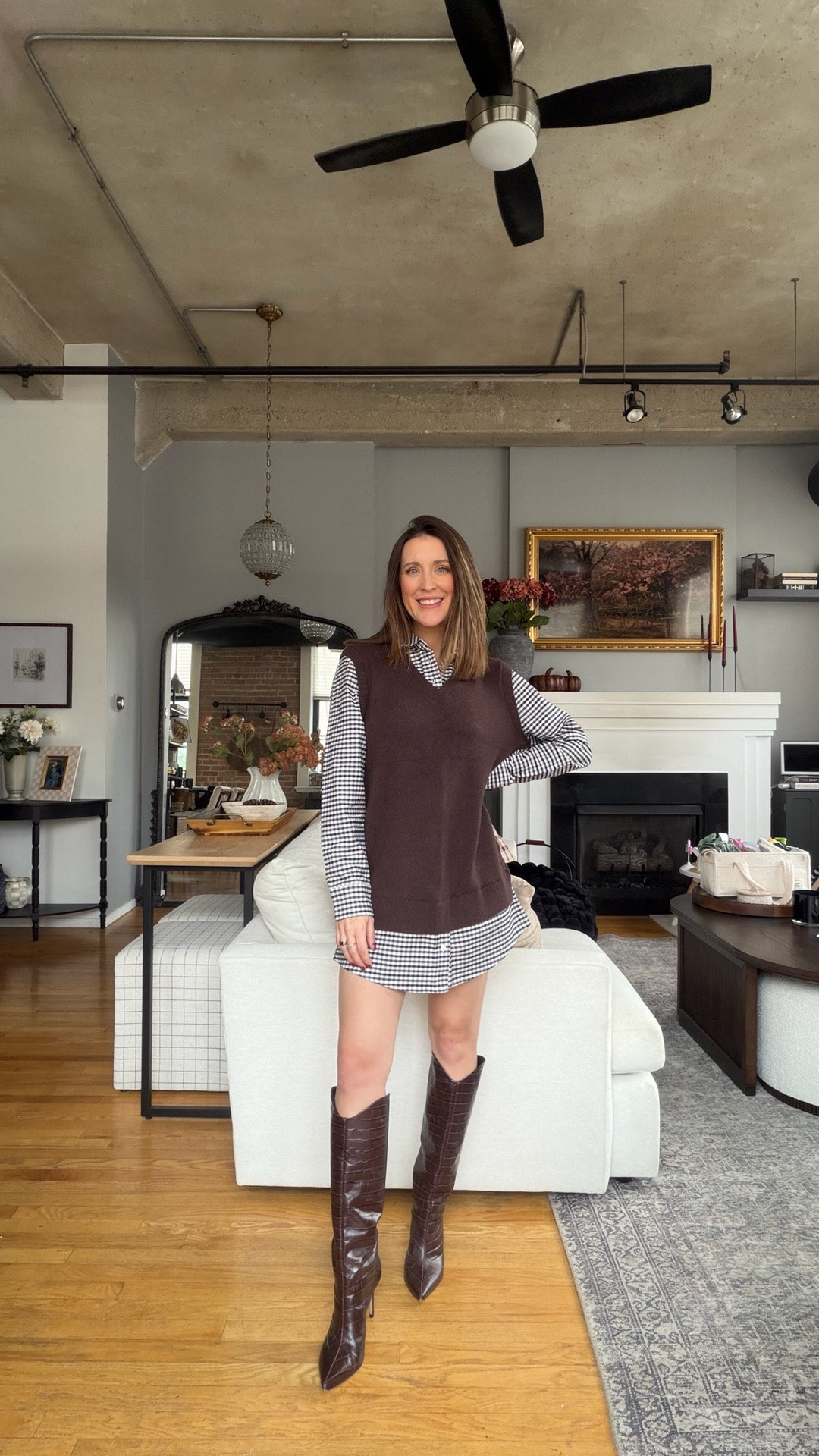 Loving this layered dress from @abercrombie ! I am 5’4” and it’s the perfect length but may be a bit short for the office. Fits TTS. Love it with knee high boots.