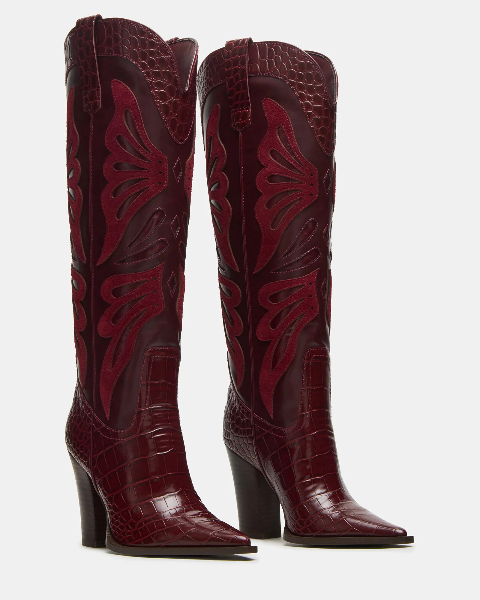 KAZ Burgundy Pointed-Toe Knee-High Block Heel Western Women's Boot | Steve Madden (US)