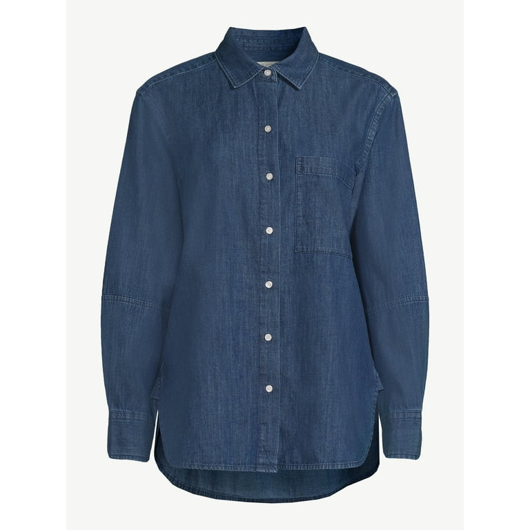 Free Assembly Women's Boxy Tunic Denim Shirt with Long Sleeves, Sizes XS-XXL - Walmart.com | Walmart (US)