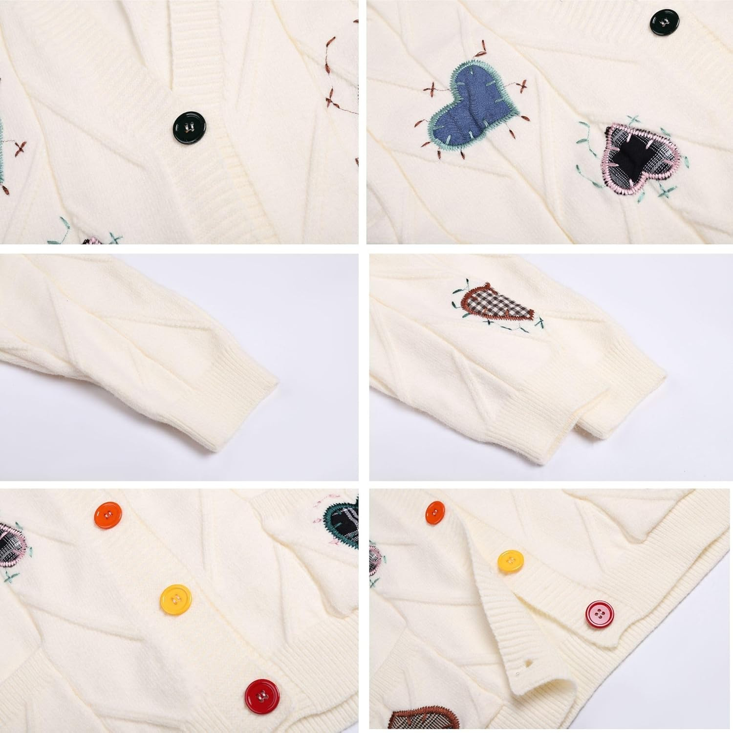 FindThy Women's Embroidered Heart Cardigan Sweater Button-Down Knitted Graphic Cardigan Coat Y2K ... | Amazon (US)