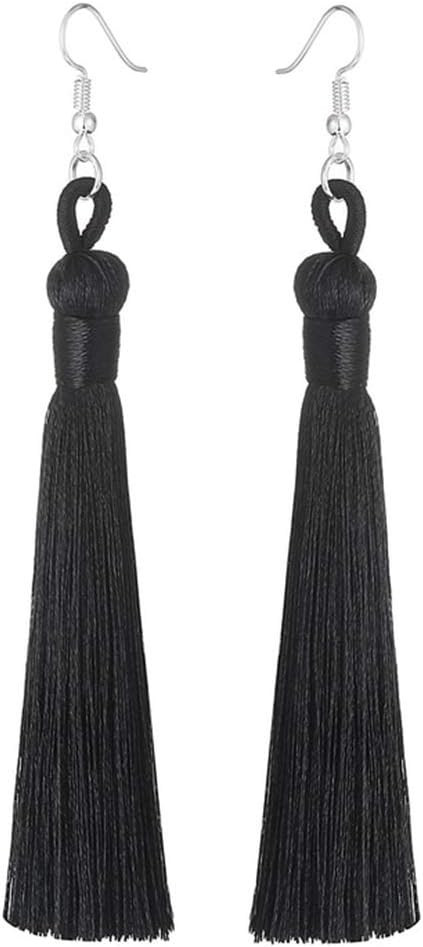 Charms Boho Silk Thread Long Tassel Dangle Drop Fringe Earrings Fabric Vintage Eardrop | Amazon (US)