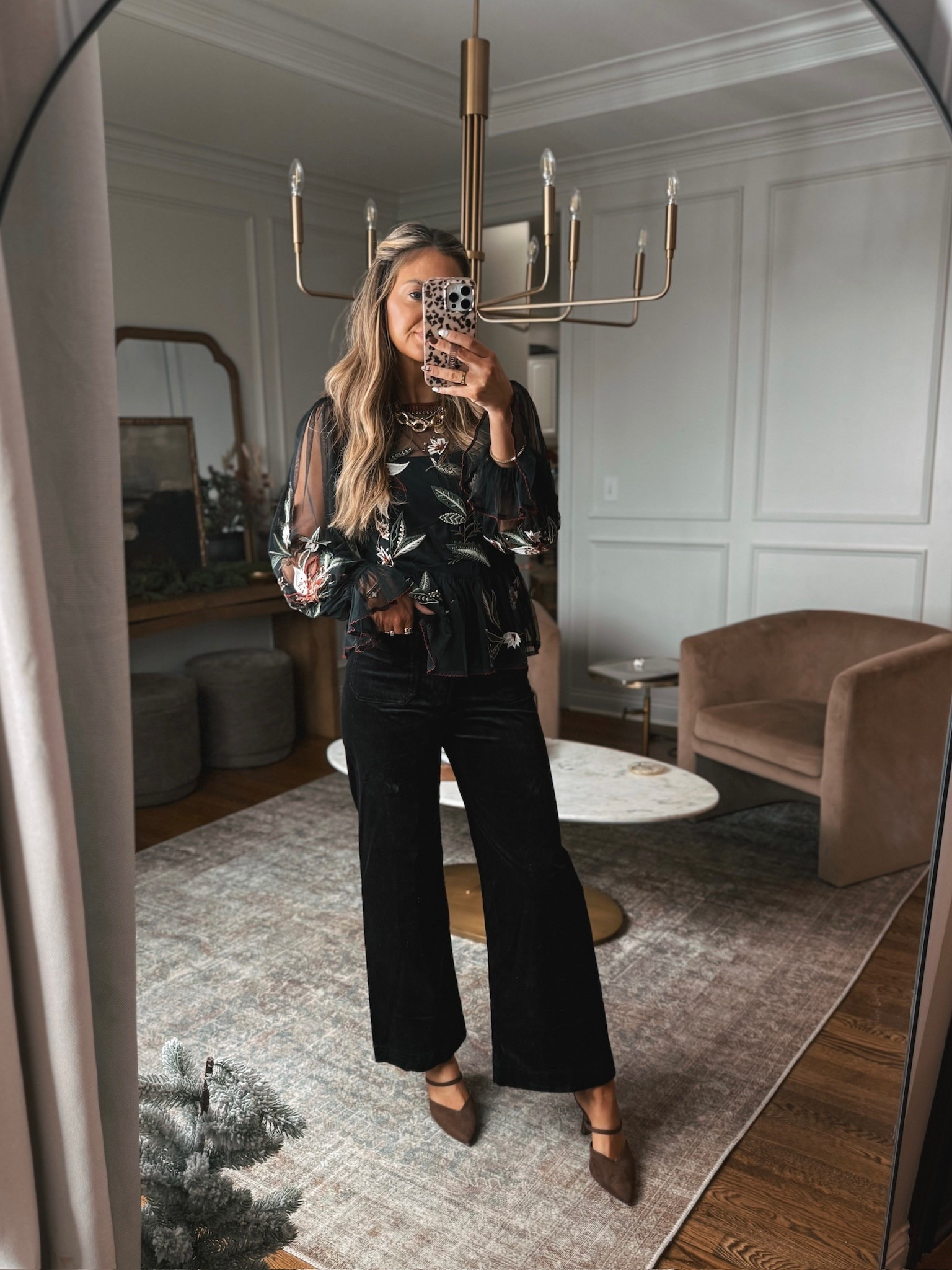 This sheer blouse with embroidery is gorgeous! I am wearing it with the viral Collette pants in size 27 tall black velvet.

#LTKCyberWeek #LTKHoliday #LTKSaleAlert

#LTKootd #LTKGiftGuide #LTKmomlife