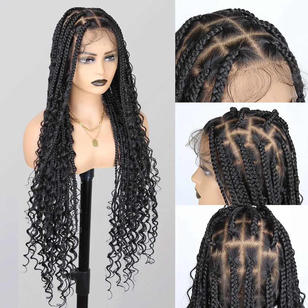 36 Inch Full Lace Boho Braided Wigs for Black Women, 360° HD Single-layer Square Knotless Box Br... | Amazon (US)