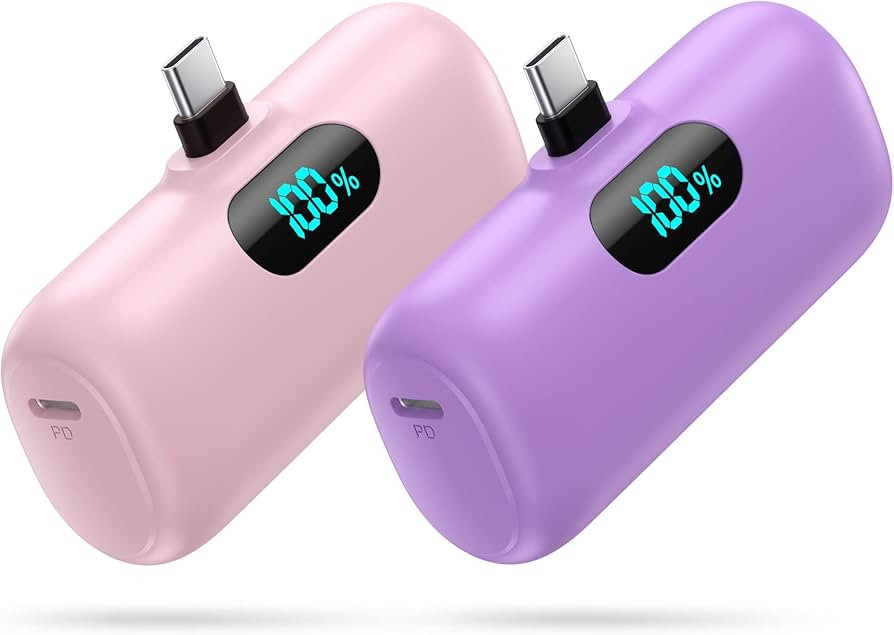 [2-Pack] Mini Portable Charger 5000mAh Power Bank,3A PD USB C Cell Phone Portable Power, LCD Disp... | Amazon (US)