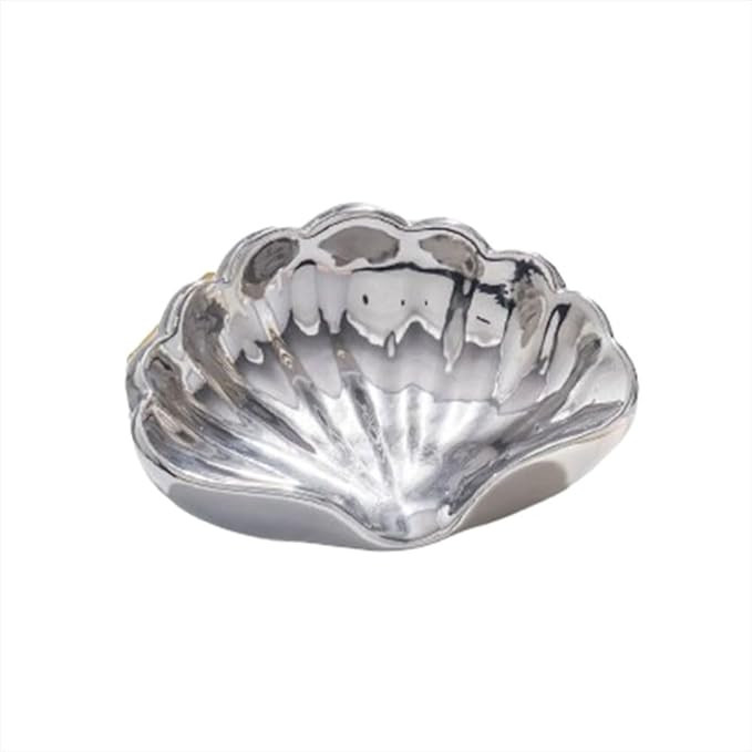 Sea Shell Soap Box - Non-Slip Ceramic Dish With Drain, Tray, and Holder for Home Bath (Silver) | Amazon (US)