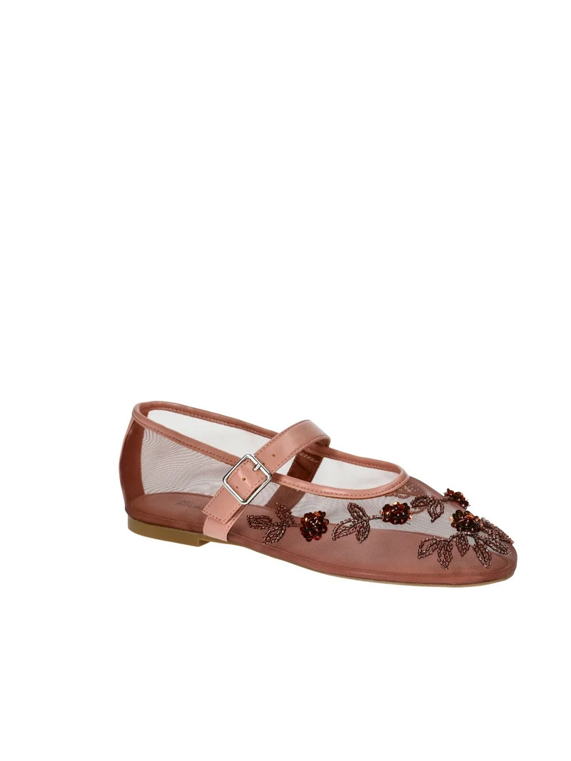 No Boundaries Beaded Mesh Mary Jane Flats, Women's - Walmart.com | Walmart (US)