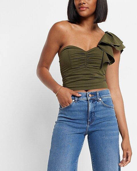 Ruffle One Shoulder Cropped Top | Express