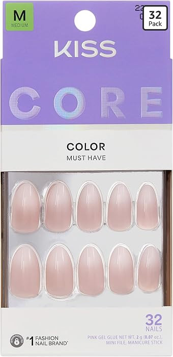 Kiss Core, Press On Nails, Nail glue included, 'Dulcet', Pink, Medium Size, Almond Shape, Include... | Amazon (US)