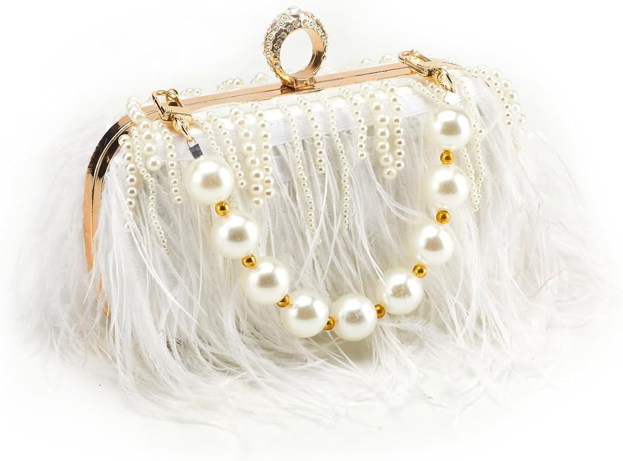 Women Pure Natural Ostrich Feather Fluffy Evening Clutch Purse Suitable for Party,Wedding,Tea Par... | Amazon (US)