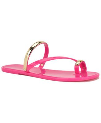Nine West Women's Seashell Toe Ring Slip-On Flat Sandals - White/Gold | Macy's
