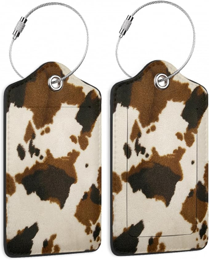 Cowhide 2 Pack Luggage Tag for Suitcases Cow Skin Animal Print PU Leather Bag Travel Suitcase ID ... | Amazon (US)