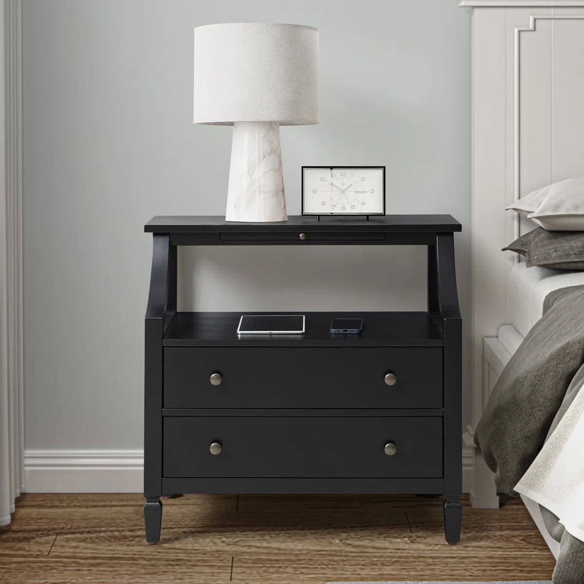 Areebe 2 - Drawer Nightstand with Pull-Out Storage Tray and Built-In Outlets | Wayfair North America
