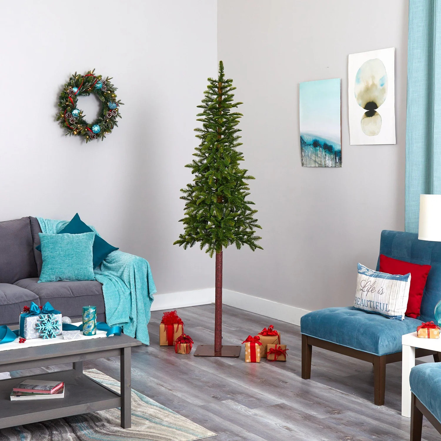 7’ Alaskan Alpine Artificial Christmas Tree with 150 Clear Microdot (Multifunction) LED Lights ... | Nearly Natural