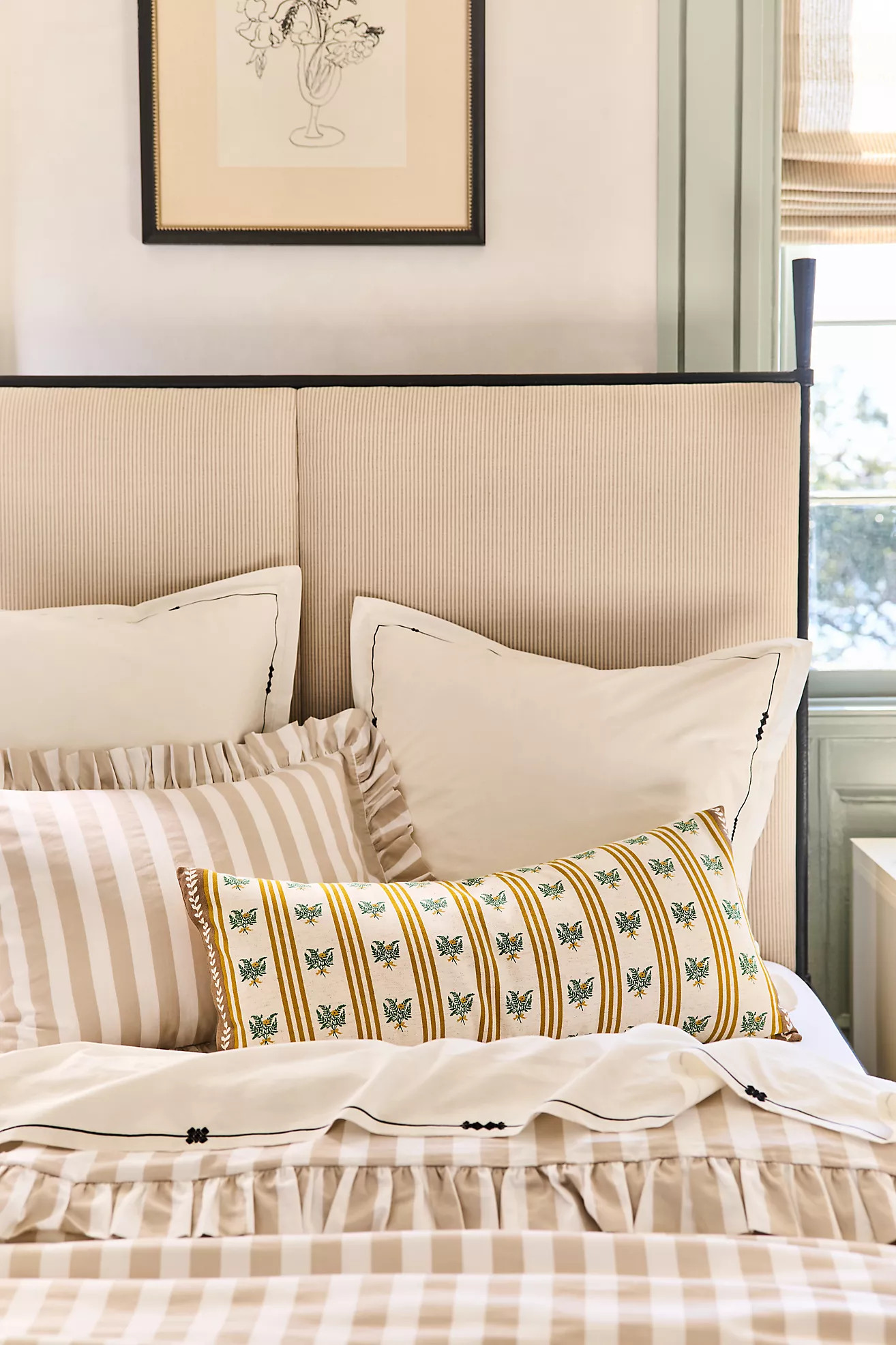 Maeve Cotton Striped Ruffle Printed Duvet Cover