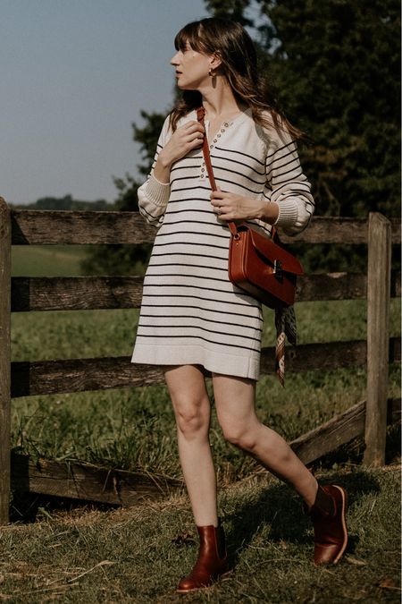 Sweater dress perfect for cool spring days with Chelsea boots and classic leather crossbody bag. 
#sezane #nisolo

#LTKitbag #LTKshoecrush
