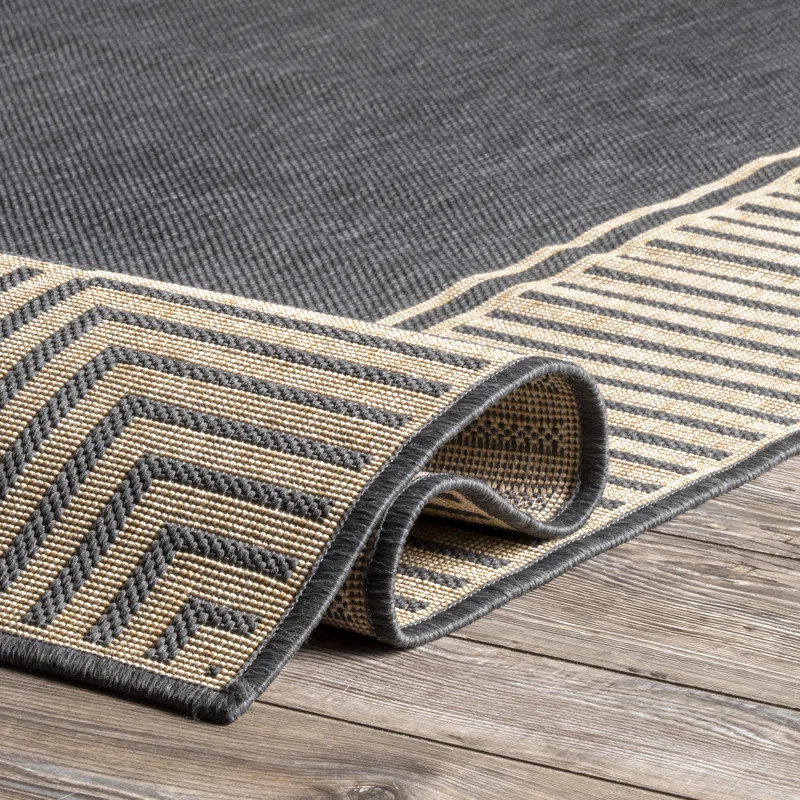 Alegre Bordered Power Loomed Tan Indoor/Outdoor Rug | Wayfair North America