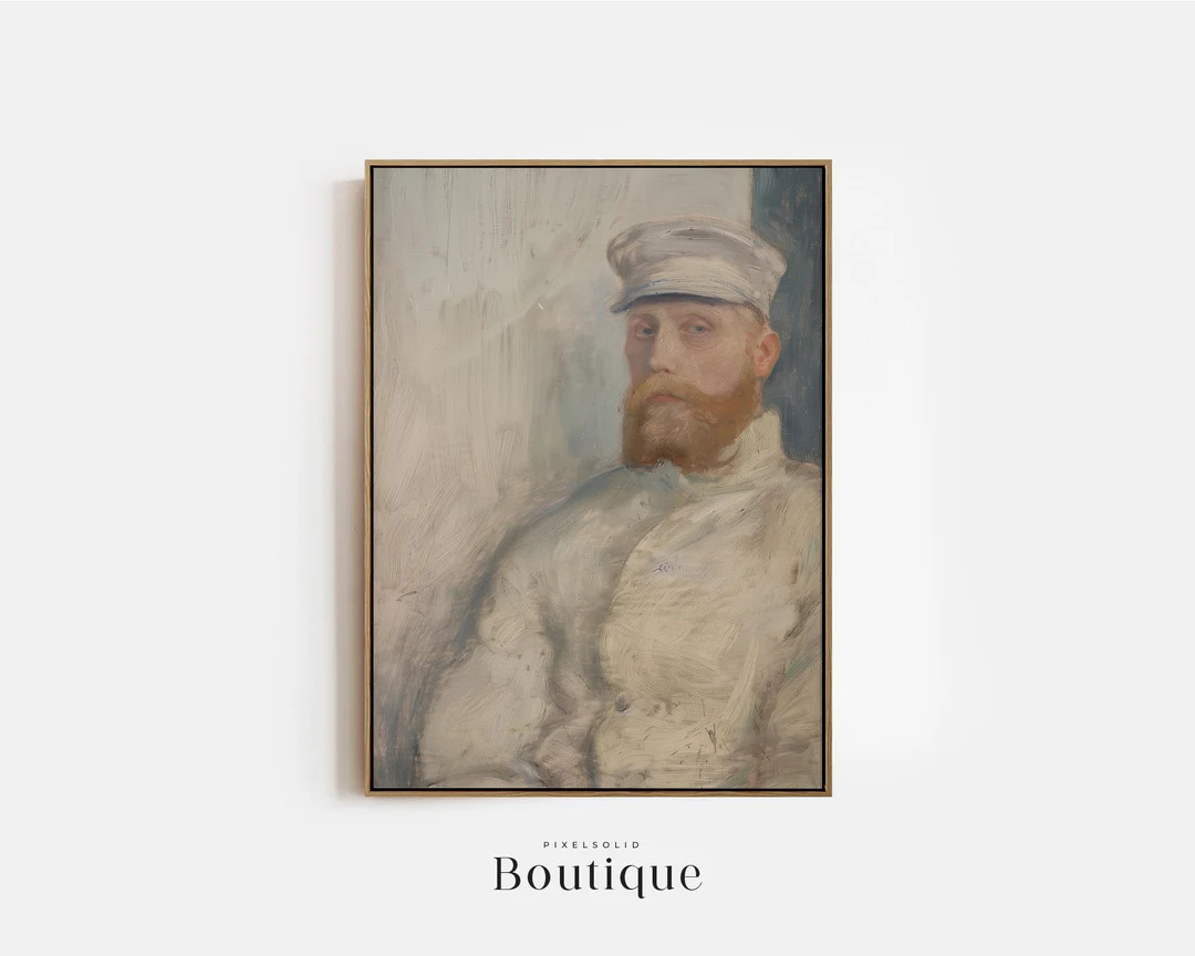 Portrait Oil Painting of Sailor, Neutral Moody Portrait Art, Rustic Print, Warm Tones, Nautical D... | Etsy (US)