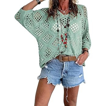 Allimy Womens Summer Crochet Long Sleeve Sexy Tops Sweaters for Women 2026 Beach Cover ups Cruise... | Amazon (US)