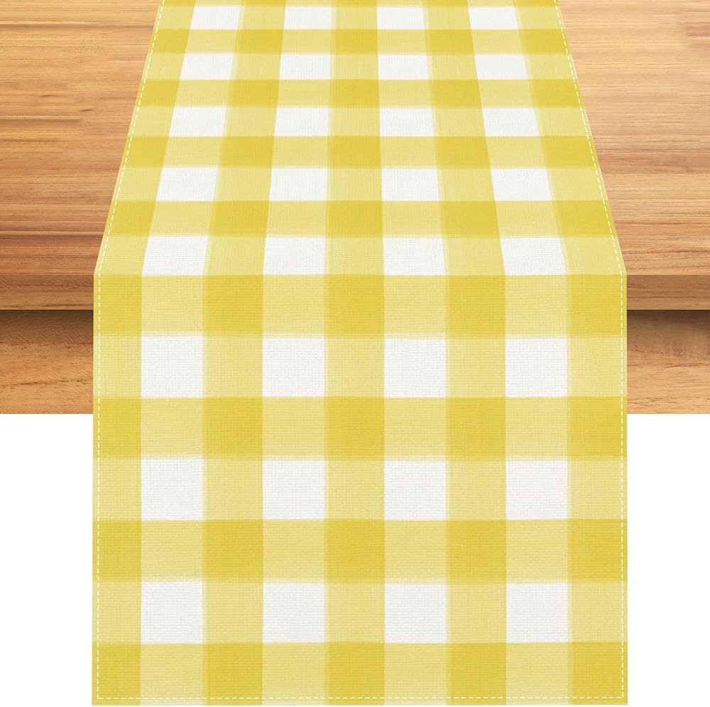 Rvsticty Linen Watercolor Yellow White Buffalo Check Plaid Table Runner Gingham Tablecloth Farmho... | Amazon (US)